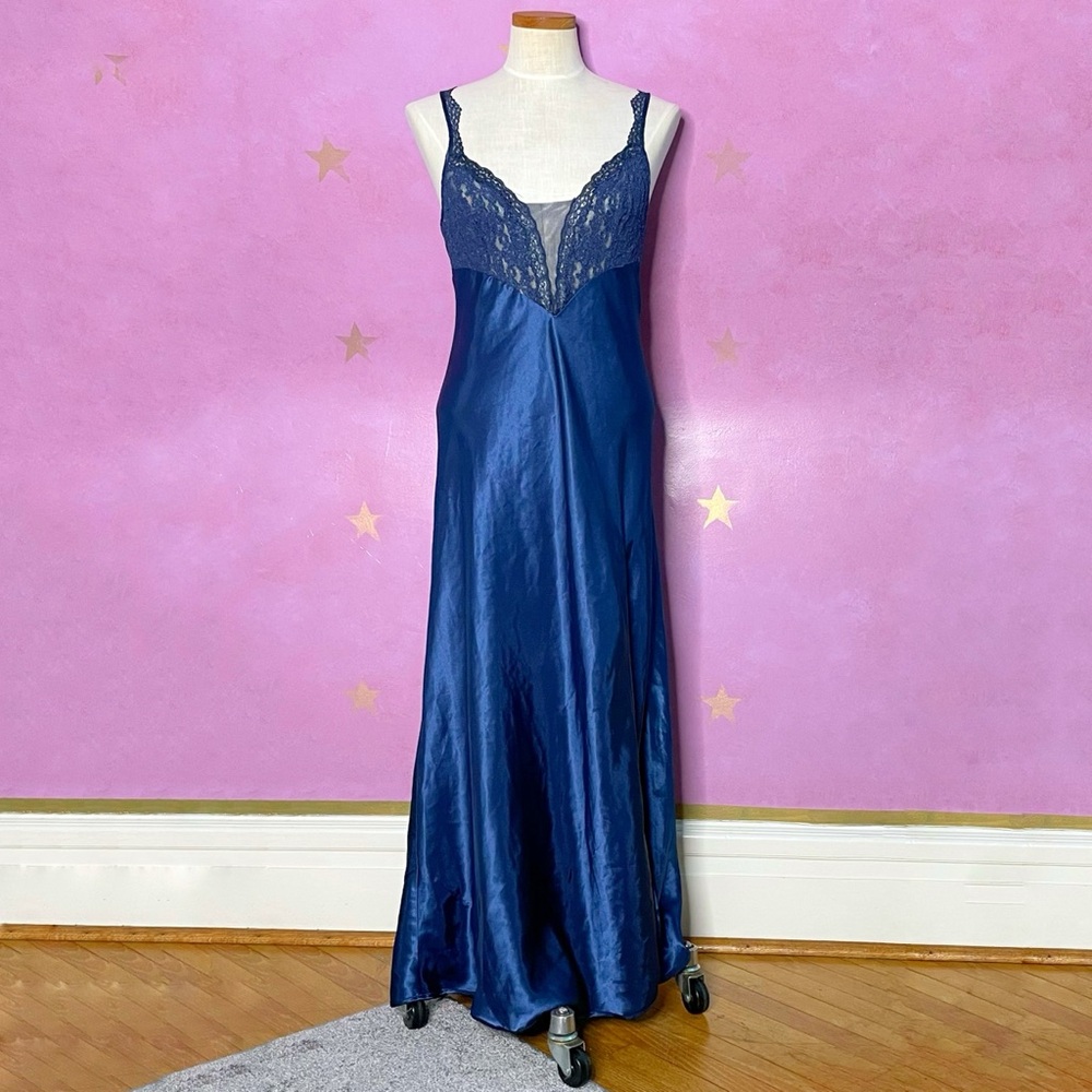Victoria's Secret Glamorous Vintage Medium Satin Nightgown In Sapphire Blue